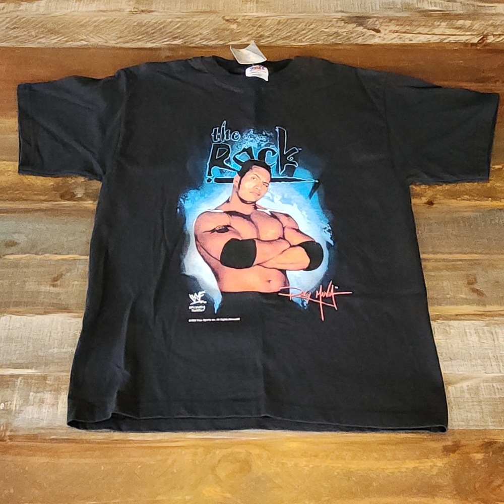 WWE Black Tee with Blue The Rock Graphic